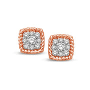 14K White Gold 1/5 Ctw Diamond Square Flower Stud Earrings
