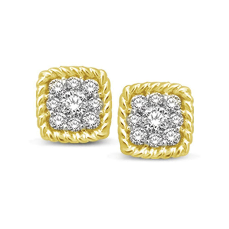 14K White Gold 1/5 Ctw Diamond Square Flower Stud Earrings