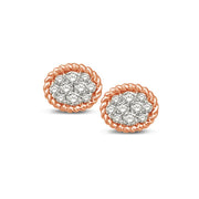 14K White Gold 1/5 Ctw Diamond Oval Flower Stud Earrings