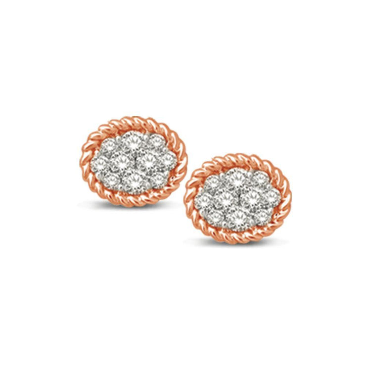 14K White Gold 1/5 Ctw Diamond Oval Flower Stud Earrings