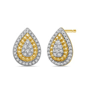 10K Yellow Gold 1/3 Ctw Diamond Pear Shape Flower Stud Earrings
