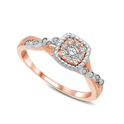 Rose Gold 1/4 Ct.Tw. Twist Carved Bezel Multi-Diamond Engagement Ring