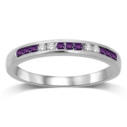 14K WHITE GOLD ROUND CUT AMETHYST AND DIAMOND MACHINE CHANNEL BAND RING