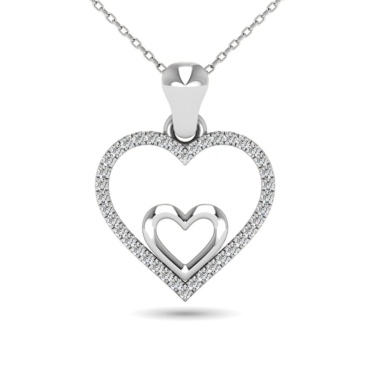 10 K White Gold Eternity Double Heart Diamond Pendant In 3 Colors