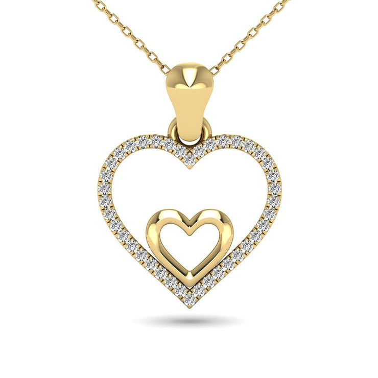 10 K White Gold Eternity Double Heart Diamond Pendant In 3 Colors