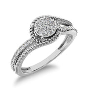 10K White Gold 1/5 Ct.Tw. Diamond Rope Texture Promise Ring