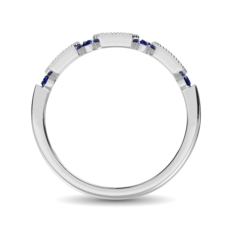 14K White Gold Alternate Diamond 1/5 Ctw and Blue Saphire Ring