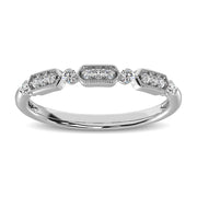 14K White Gold 1/6 Ct. Tw. Alternating Row Diamond Milgrain Frame Annivesary Ring