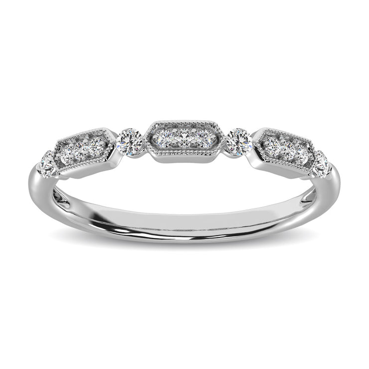 14K White Gold 1/6 Ct. Tw. Alternating Row Diamond Milgrain Frame Annivesary Ring
