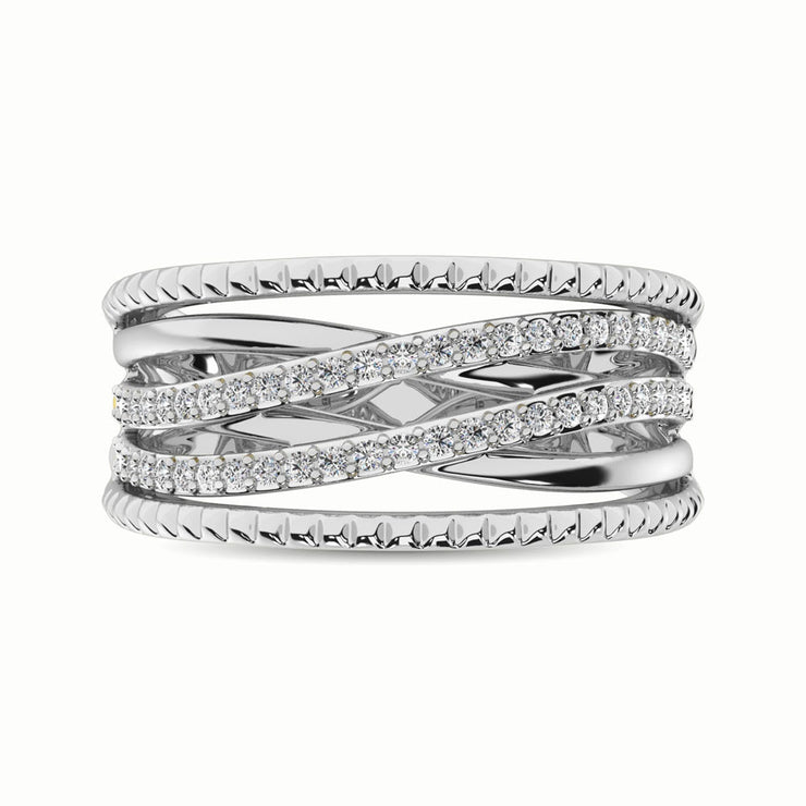 14K White Gold 1/3 Ctw Crisscross Wide Fashion Diamond Ring