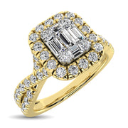 0.9 Ct.Tw. Round & Baguette Cushion Halo Diamond Twist Shank Engagement Ring