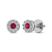 14K White Gold Diamond 1/4 Ct.Tw. and Ruby Stud