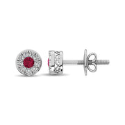 14K White Gold Diamond 1/4 Ct.Tw. and Ruby Stud