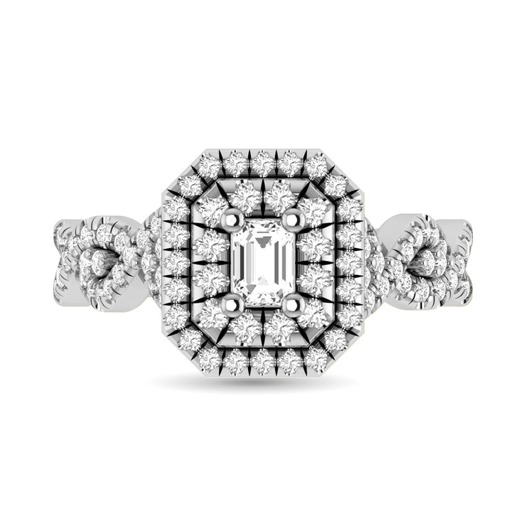 14K White Gold 1 Ct.Tw. Emerald Cut Diamond Engagement Ring