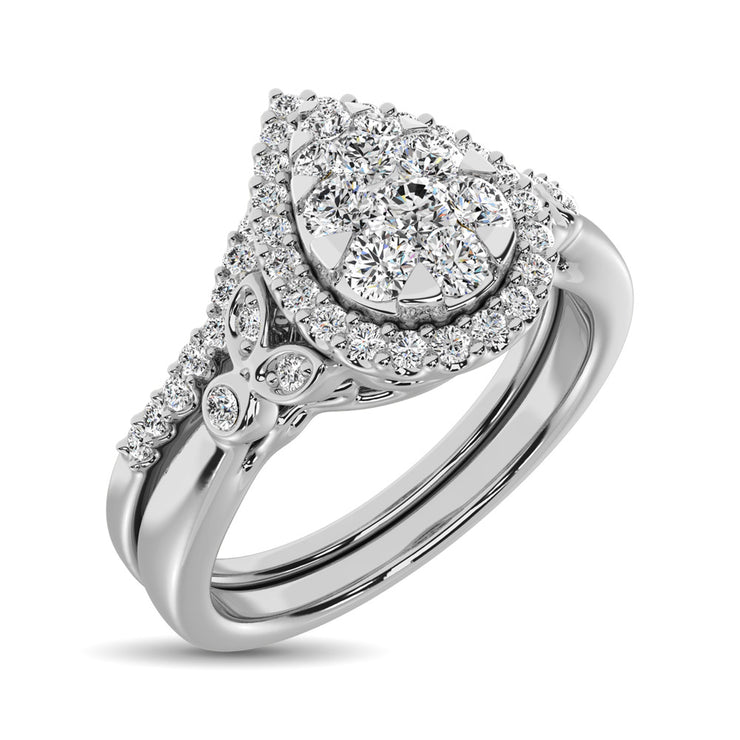 10K White Gold 1/2ctw Halo Pear Shape Diamond Bridal Ring