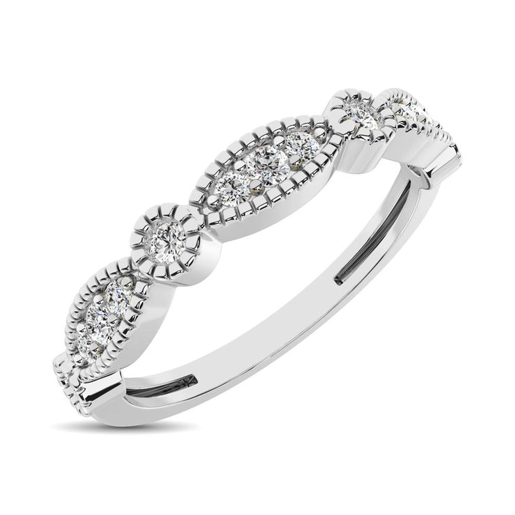 14K White Gold 1/5 Ct. Tw Three Stone Alternating Diamond Stackable Band