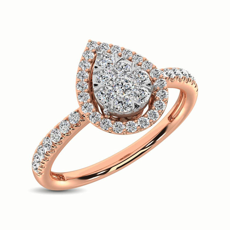 Cluster Pear Shape Halo 14K Rose Gold 0.40ctw Diamond Ring