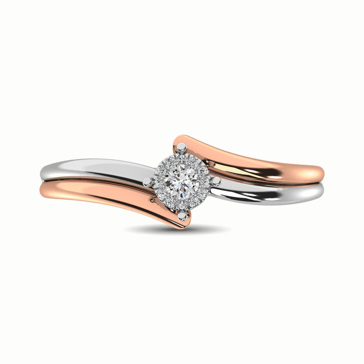 10K Two Tone 1/10 Ctw Floral Design Diamond Promise Ring