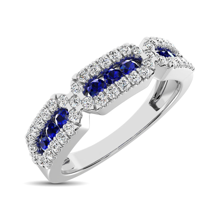 14K White Gold 5/8 Ct. Tw. Round Diamond & Blue Sapphire Stackable Ring Band