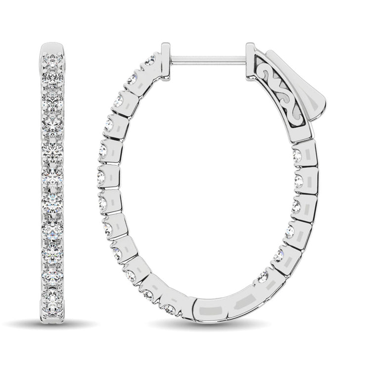 14K White Gold Diamond 9/10 Ct.Tw. In and Out Hoop Earrings