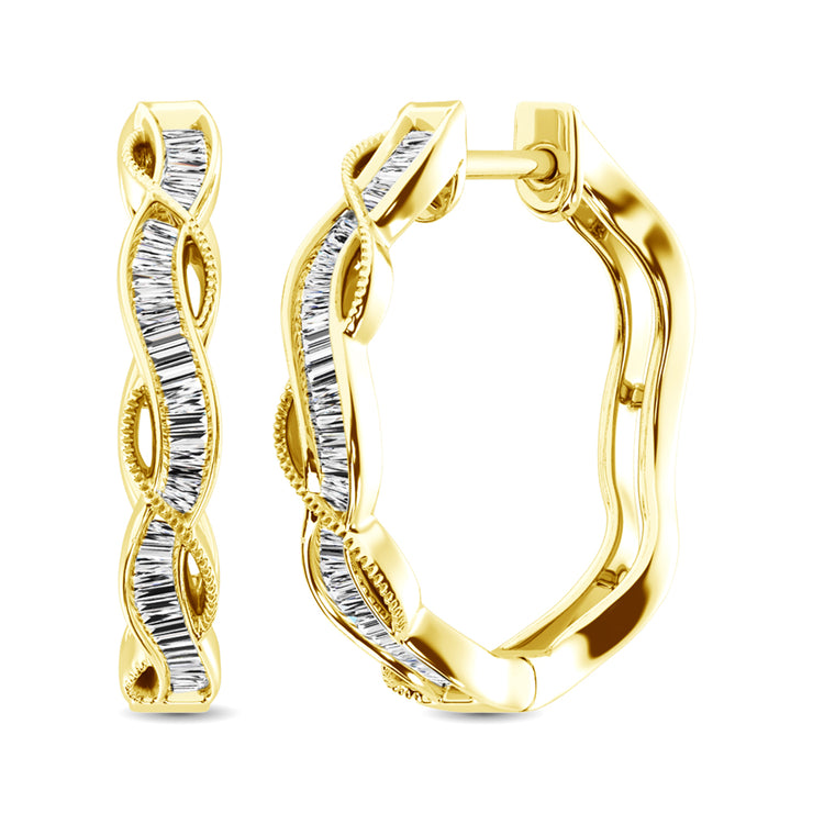 10K White Gold Baguette Diamond 1/5 Ct.Tw. Hoop Earrings