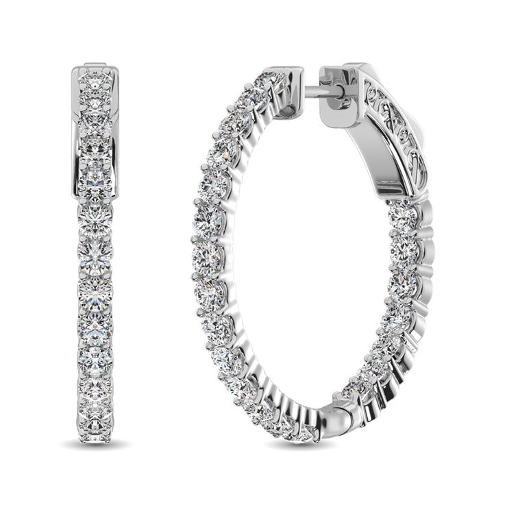 10K White Gold Diamond In and Out Hoop Earrings