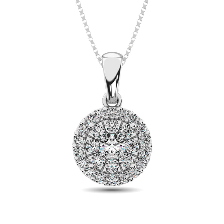 14k White Gold 0.61ctw Round Brilliant Cut Double Circle Diamond Pendant