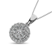 14k White Gold 0.61ctw Round Brilliant Cut Double Circle Diamond Pendant