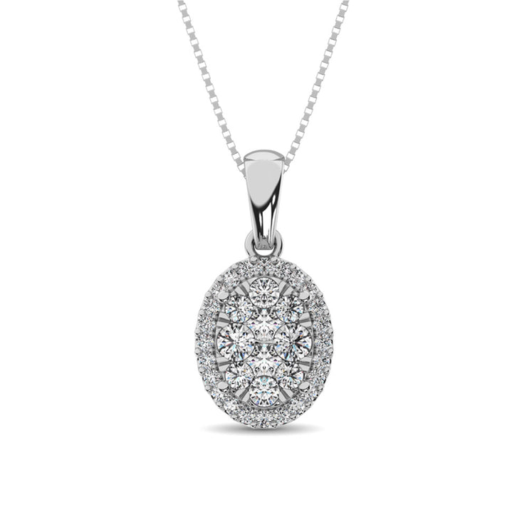 14k White Gold 0.63ctw Round Cut Oval Shape Diamond Fashion Necklace