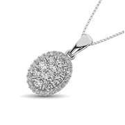 14k White Gold 0.63ctw Round Cut Oval Shape Diamond Fashion Necklace