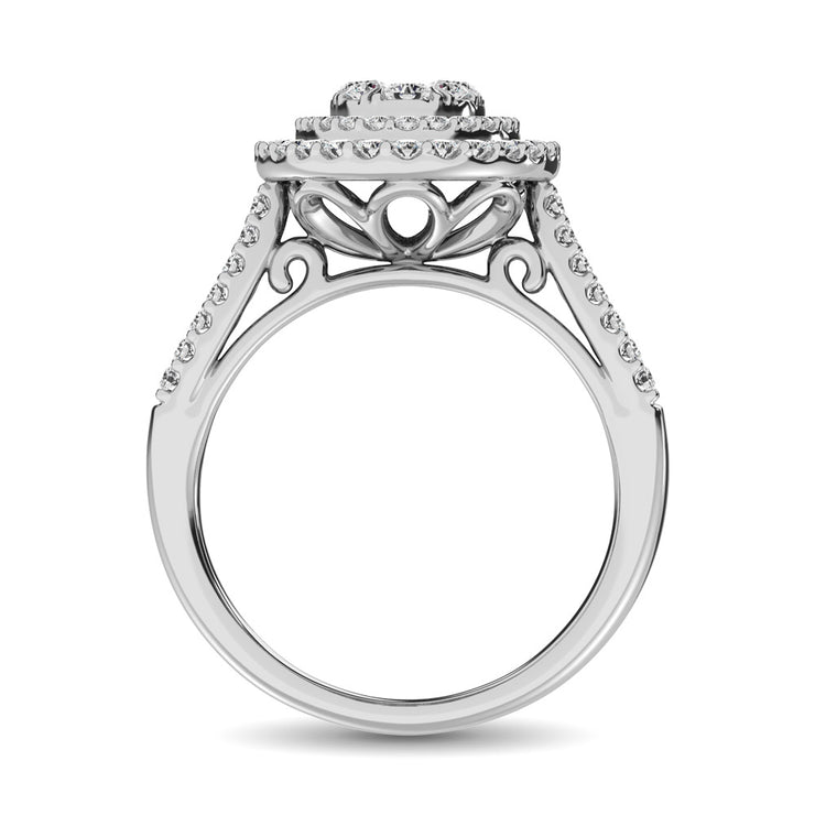1.00ctw Oval Shape Double Halo Split Shank Multi-Diamond Engagement Ring