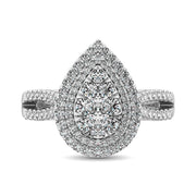 1.00ctw Pear Shape Split Shank Double Halo Multi-diamond Engagement Ring