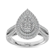 1.00ctw Pear Shape Split Shank Double Halo Multi-diamond Engagement Ring