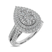 1.00ctw Pear Shape Split Shank Double Halo Multi-diamond Engagement Ring