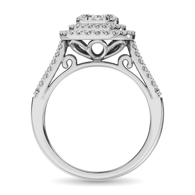 1.00ctw Pear Shape Split Shank Double Halo Multi-diamond Engagement Ring