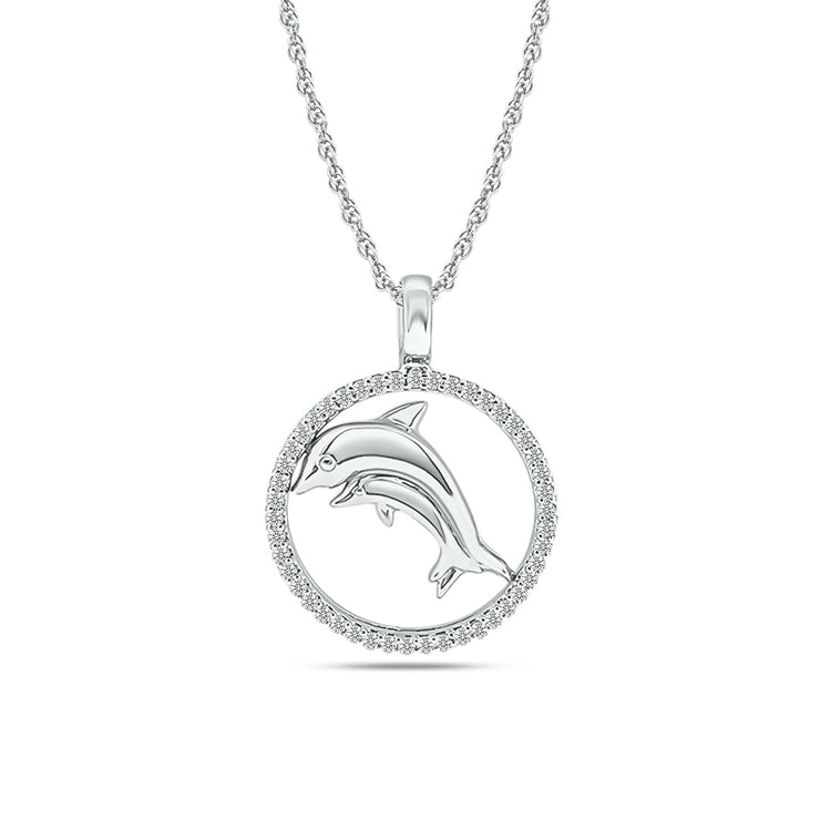 Diamond Sea Of life Dolphine Pendant 1/8 ct tw in Sterling Silver