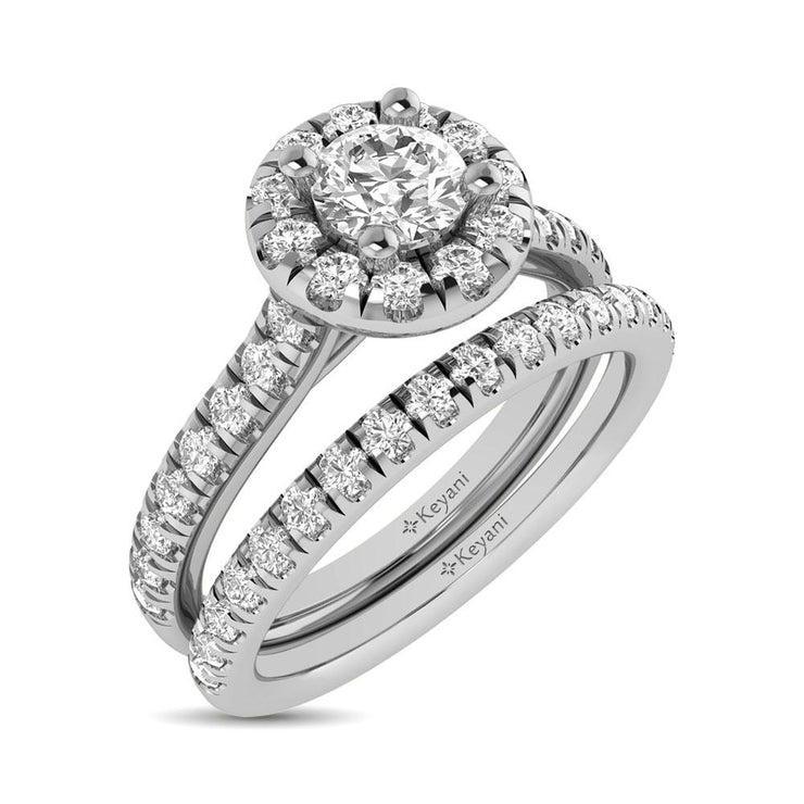 14KT WG 1ctw Diamond Keyani Variable Cuts Halo Engagement Ring