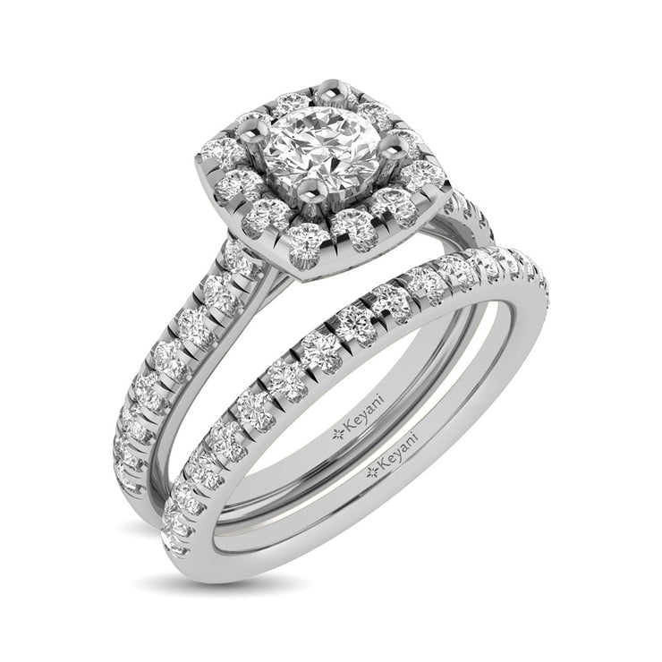 14KT WG 1ctw Diamond Keyani Variable Cuts Halo Engagement Ring