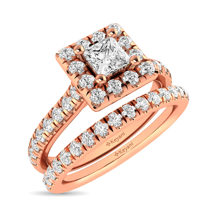 Diamond Classic Shank Single Halo Bridal Ring 1 ct tw Princess Cut in 14K Yellow Gold