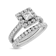 Diamond Classic Shank Single Halo Bridal Ring 1 ct tw Princess Cut in 14K Yellow Gold