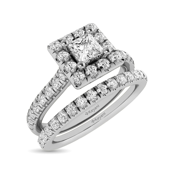 Diamond Classic Shank Single Halo Bridal Ring 1 ct tw Princess Cut in 14K Yellow Gold