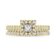 Diamond Classic Shank Single Halo Bridal Ring 1 ct tw Princess Cut in 14K Yellow Gold