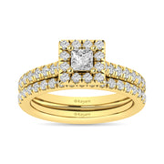 Diamond Classic Shank Single Halo Bridal Ring 1 ct tw Princess Cut in 14K Yellow Gold
