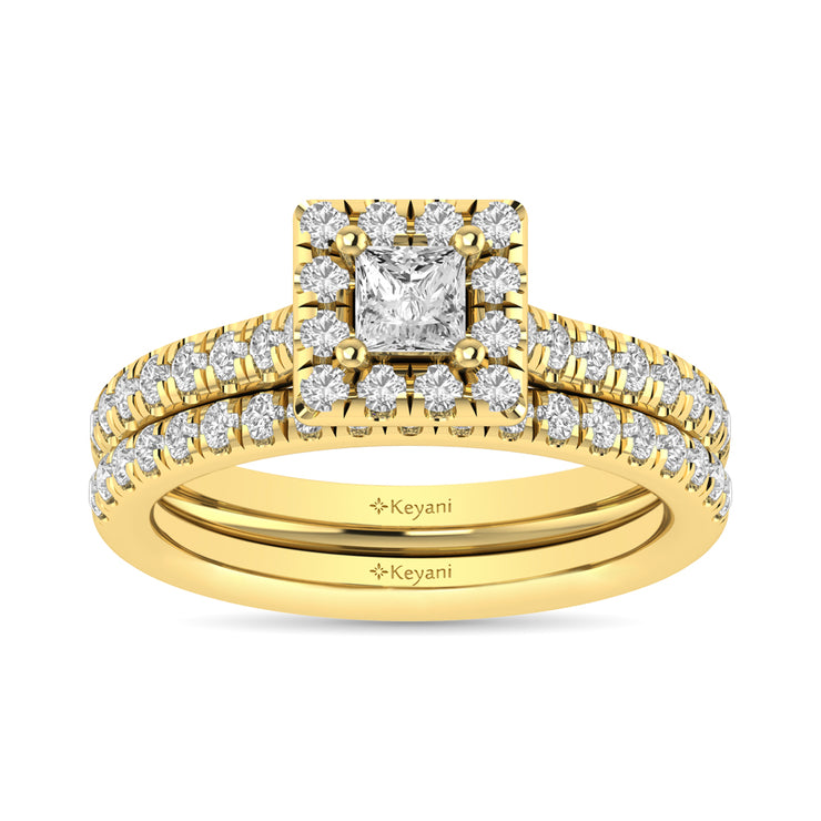 Diamond Classic Shank Single Halo Bridal Ring 1 ct tw Princess Cut in 14K Yellow Gold