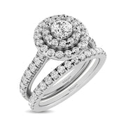 14KT White Gold 1.00ctw Variety of Diamond Cuts Double Halo Engagement Ring