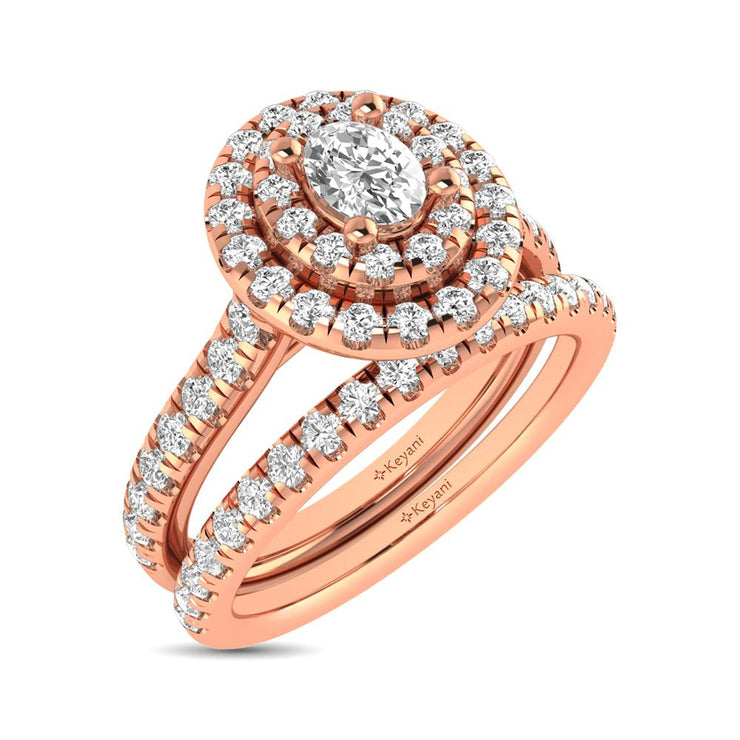 14KT White Gold 1.00ctw Variety of Diamond Cuts Double Halo Engagement Ring
