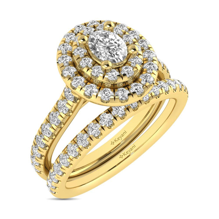 14KT White Gold 1.00ctw Variety of Diamond Cuts Double Halo Engagement Ring