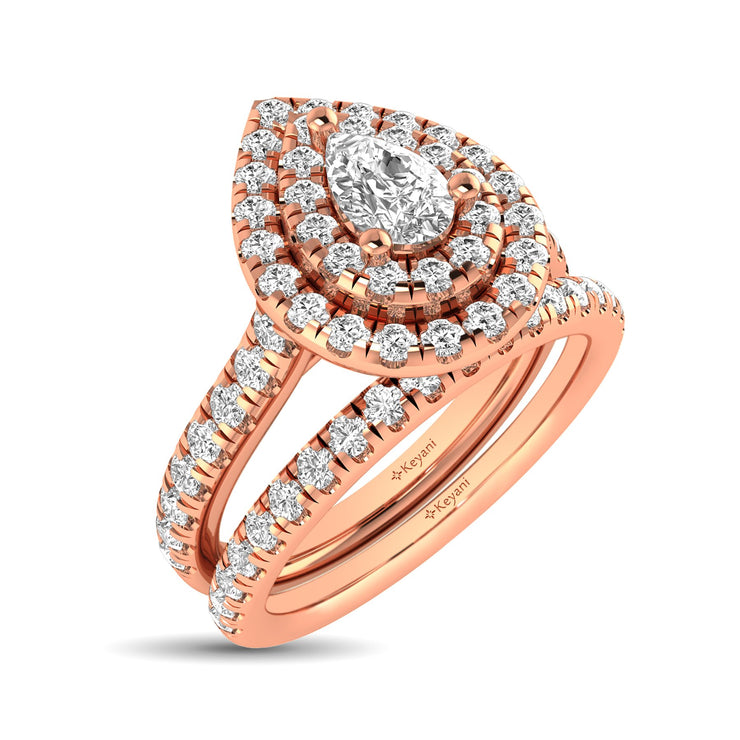 14KT White Gold 1.00ctw Variety of Diamond Cuts Double Halo Engagement Ring