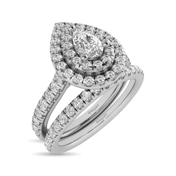 14KT White Gold 1.00ctw Variety of Diamond Cuts Double Halo Engagement Ring