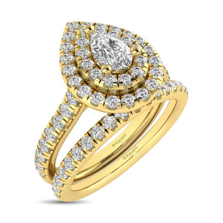 14KT White Gold 1.00ctw Variety of Diamond Cuts Double Halo Engagement Ring